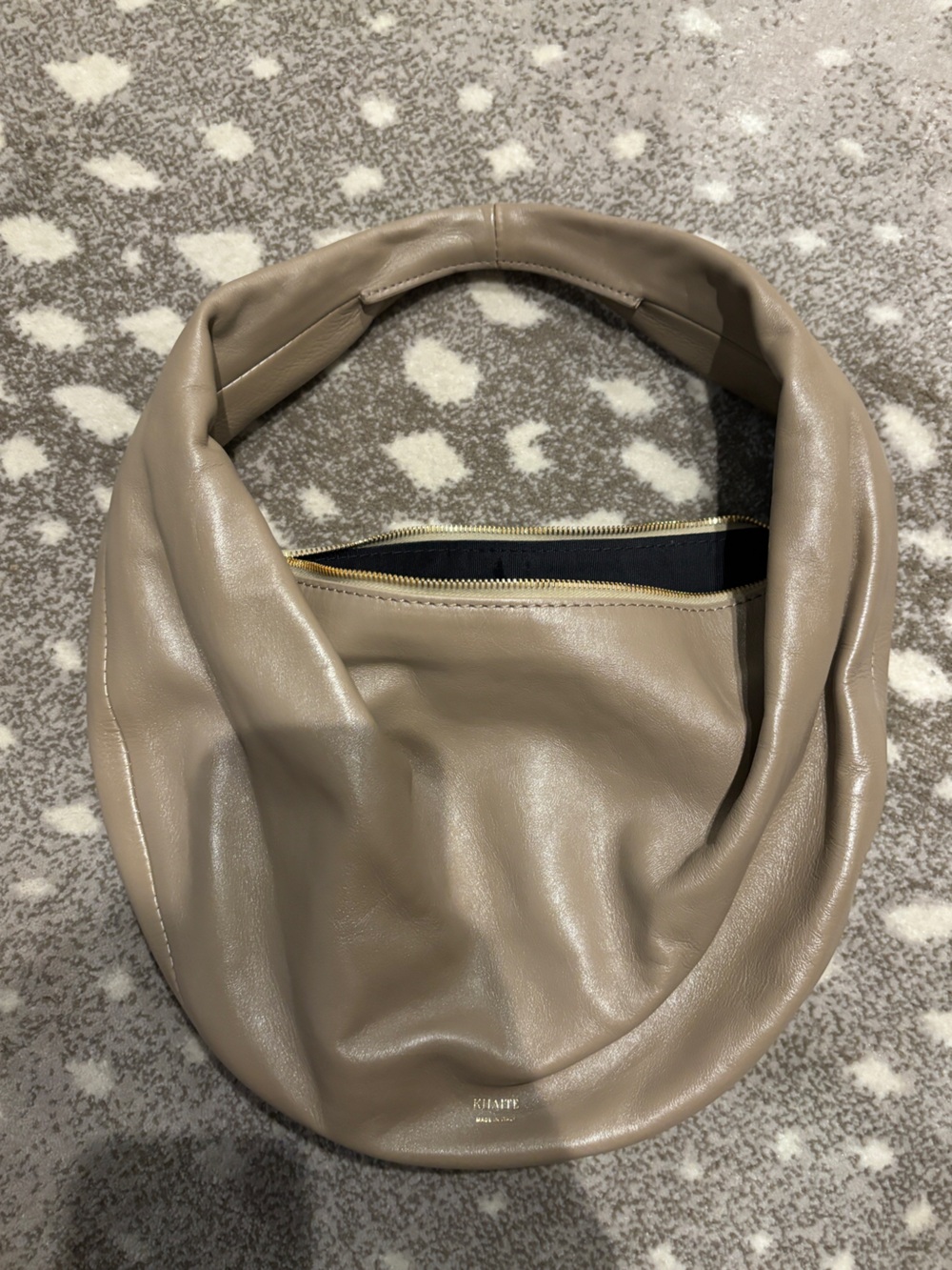 KHAITE Taupe Leather Hobo Bag with Gold Zip